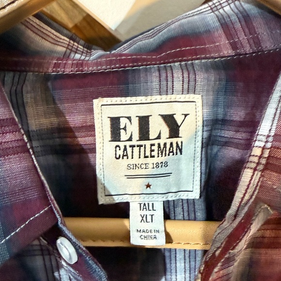 Ely Cattleman Western Shirt Mens XLT gray Blue Plaid Pearl Snap Long Sleeve NWT - Picture 5 of 7